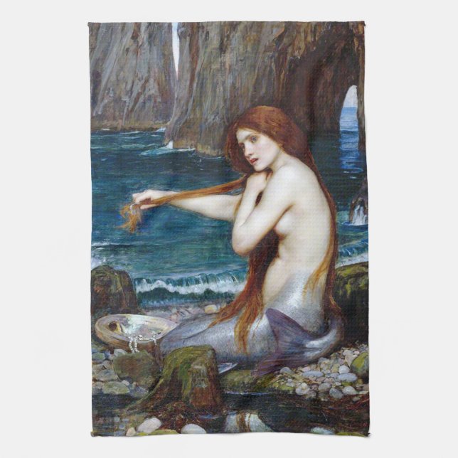 Mermaid, John William Waterhouse Tea Towel (Vertical)