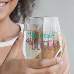 Mermaid Juice Sparkly Fun Saying Stemless Wine Glass