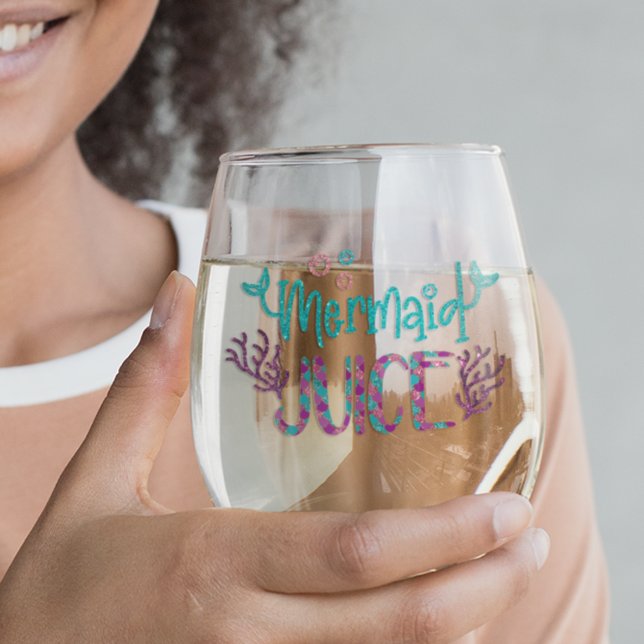 Mermaid Juice Sparkly Fun Saying Stemless Wine Glass (Creator Uploaded)