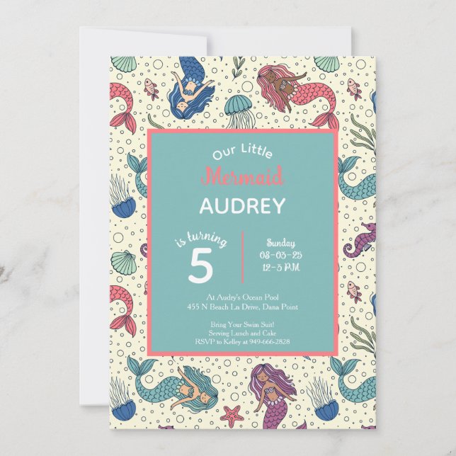 Mermaid Kids Birthday Invitation (Front)