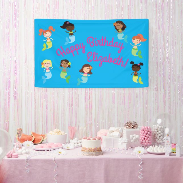 Mermaid Kids Birthday Pool Party Banner (Party)