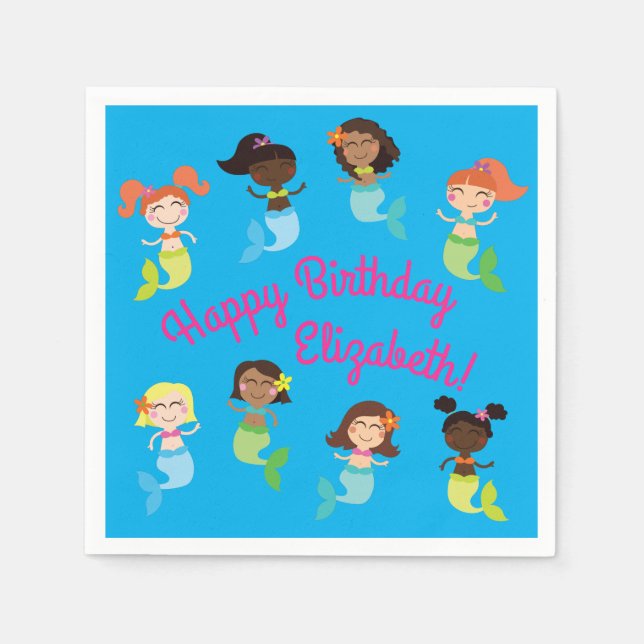 Mermaid Kids Birthday Pool Party Napkin (Front)