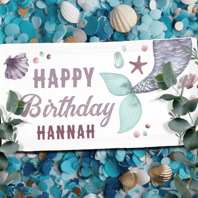 Mermaid Kids Birthday Sea Purple Banner (Creator Uploaded)