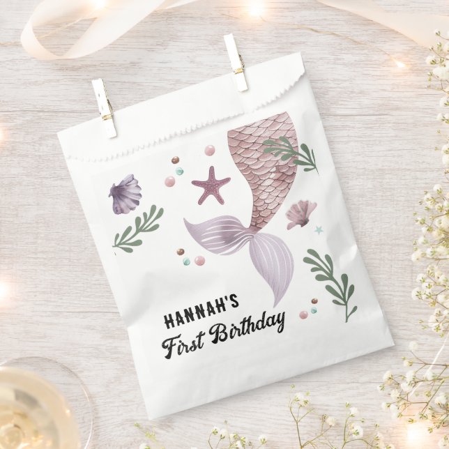 Mermaid Kids Birthday Sea Purple Favour Bags (Clipped)