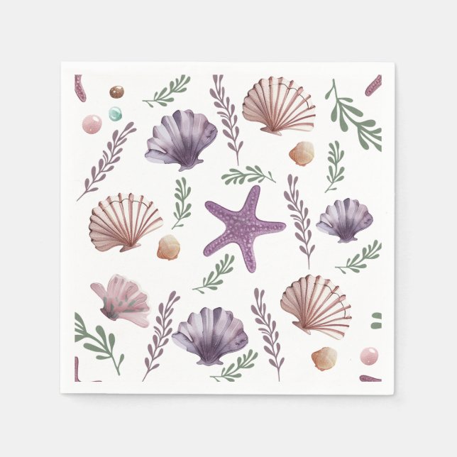 Mermaid Kids Birthday Sea Purple Pattern Napkin (Front)