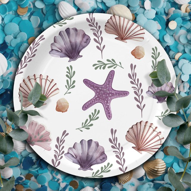 Mermaid Kids Birthday Sea Purple Pattern Paper Plate (Creator Uploaded)