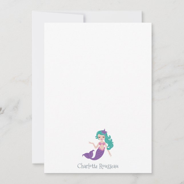 Mermaid Kid's Personalised Stationery Note Card (Front)