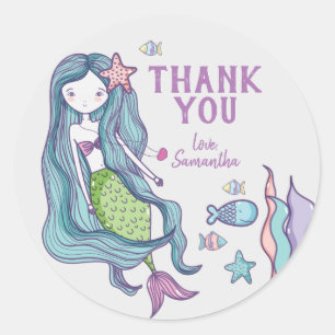 Mermaid Kids Thank You Classic Round Sticker