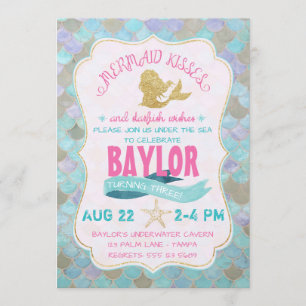 Mermaid Kisses Birthday Invitation