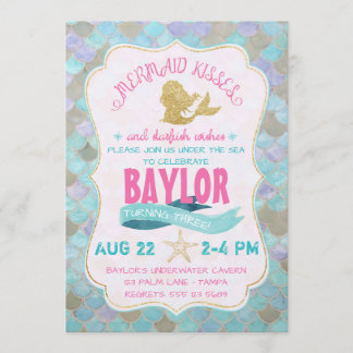 Mermaid Kisses Birthday Invitation