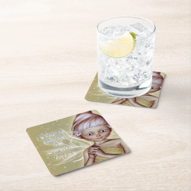 Mermaid Kisses Square Paper Coaster (Insitu)