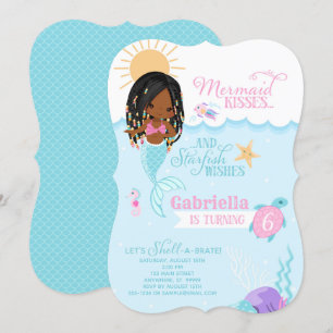 Mermaid Kisses Starfish Wishes Birthday Invitation