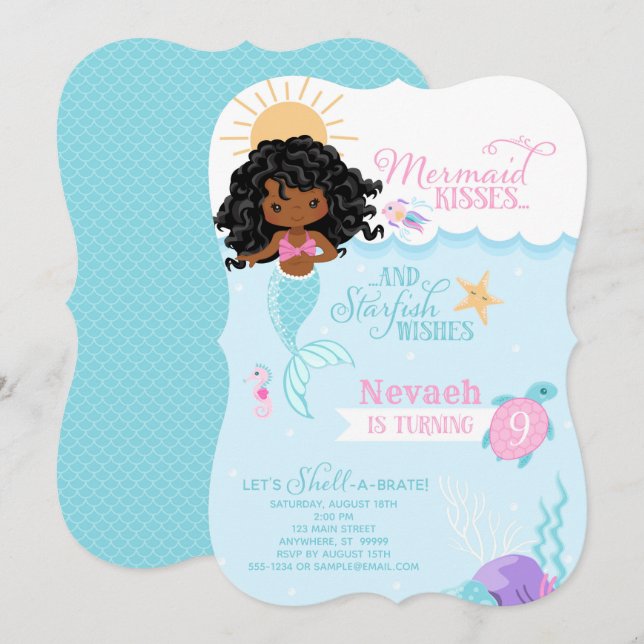 Mermaid Kisses Starfish Wishes Birthday Invitation (Front/Back)