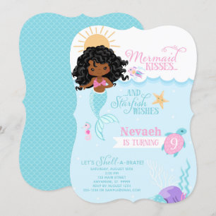 Mermaid Kisses Starfish Wishes Birthday Invitation