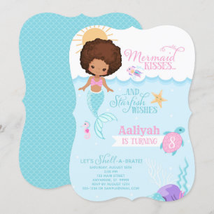Mermaid Kisses Starfish Wishes Birthday Invitation