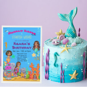 Mermaid Kisses Starfish Wishes, Colorful Birthday Invitation