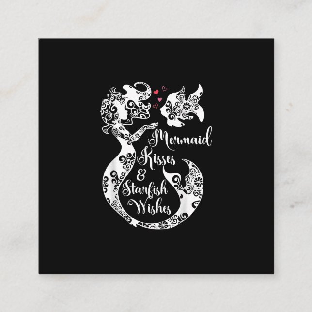 Mermaid Kisses Starfish Wishes Mandala Mermai Swim Square Business Card (Front)