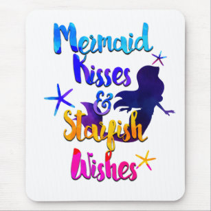 Mermaid Kisses & Starfish Wishes Watercolor Beachy Mouse Mat