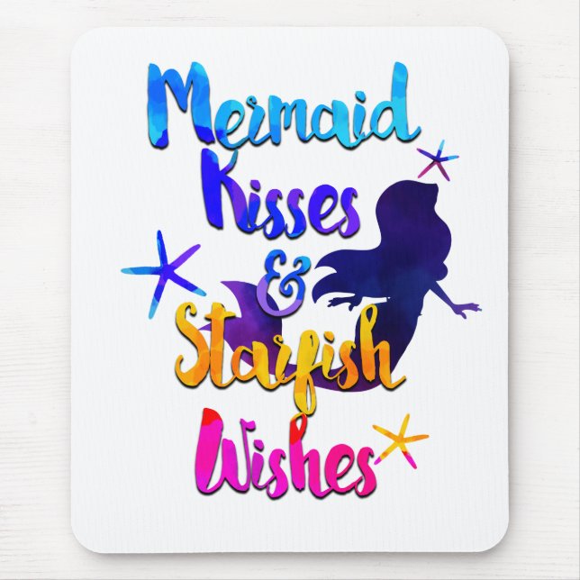 Mermaid Kisses & Starfish Wishes Watercolor Beachy Mouse Mat (Front)