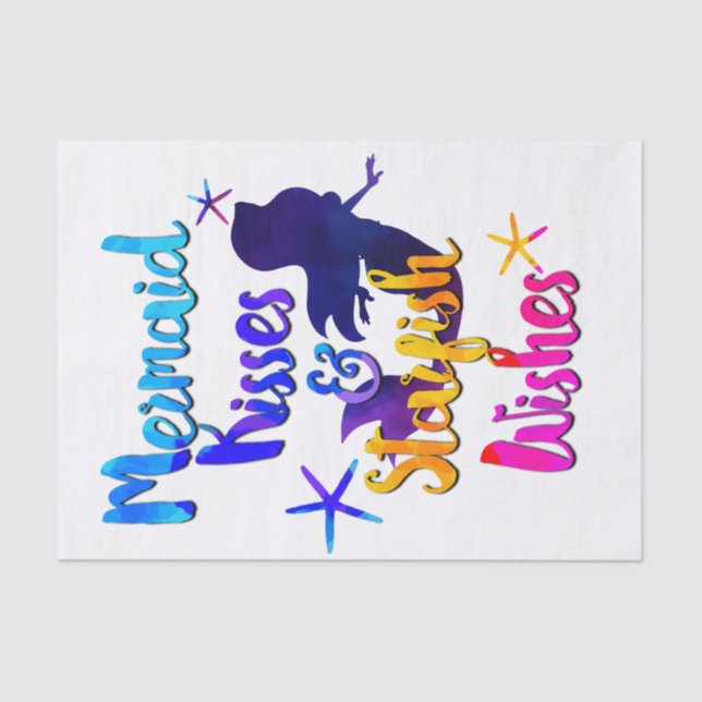 Mermaid Kisses & Starfish Wishes Watercolor Beachy Tissue Paper (Front)