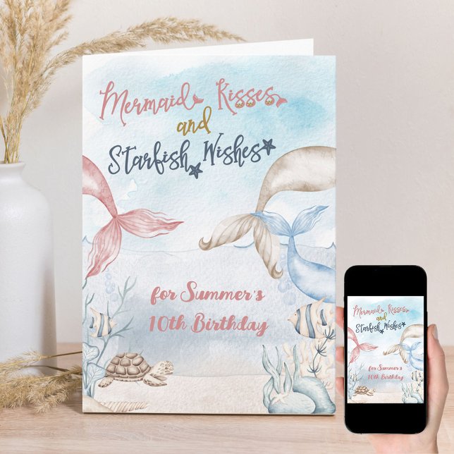 Mermaid Kisses Under the Sea Personalised Birthday Card (Creator Uploaded)
