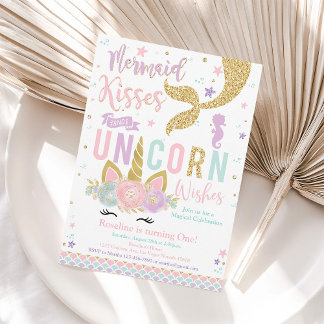 Mermaid kisses & Unicorn Wishes Birthday Invitation
