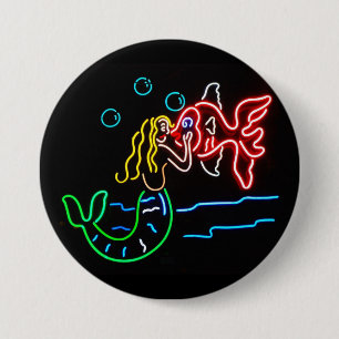 Mermaid Kissing Fish in Neon 7.5 Cm Round Badge