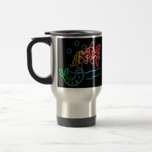 Mermaid Kissing Fish in Neon Travel Mug