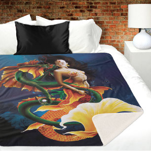 Mermaid Koi Dragon Fantasy Sherpa Blanket