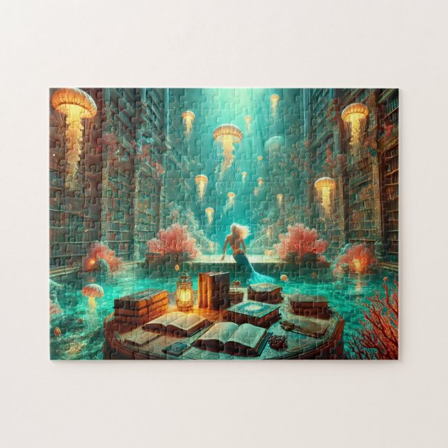 Mermaid Library Underwater Bookshelves Fantasy Jigsaw Puzzle (Horizontal)
