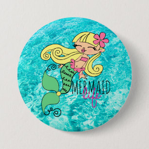 Mermaid Life BL 3 Inch Round Button