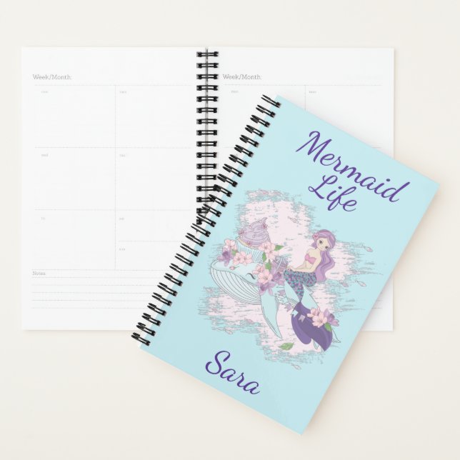 Mermaid Life Personalised Purple Typography Planner (Display)