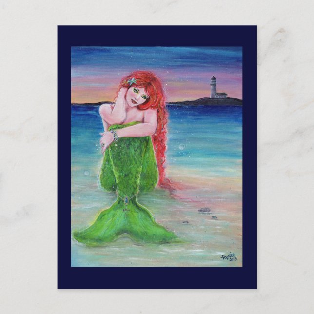 Mermaid lighthouse postcard by Renee Lavoie (Front)