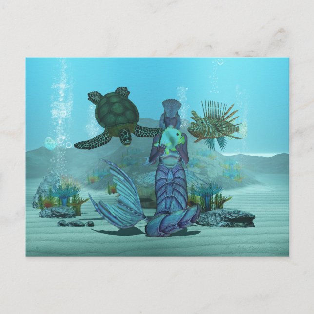 Mermaid Lionfish Turtle Underwater Post Card (Front)