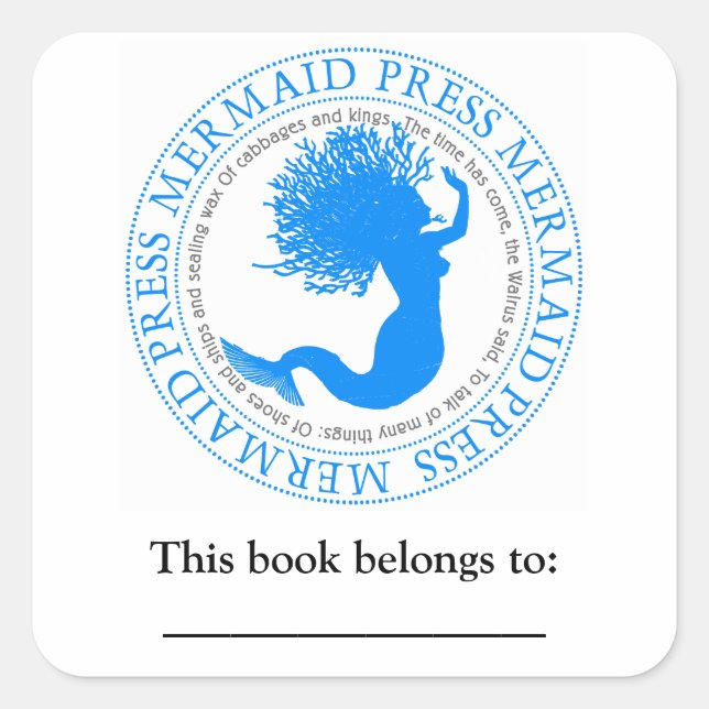 Mermaid Literary Quote Bookplate Square Sticker (Front)