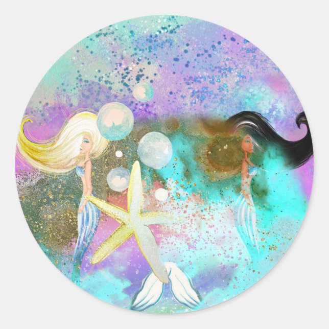 Mermaid Love Classic Round Sticker (Front)