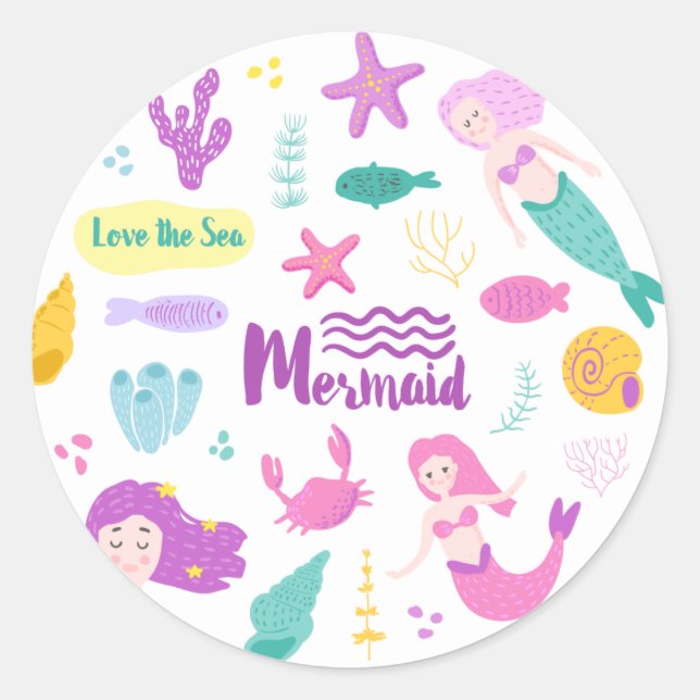Mermaid Love the Sea Round Classic Round Sticker (Front)