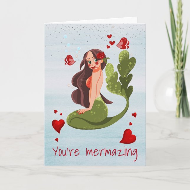 Mermaid Love You're Mermazing Valentine Card (Front)