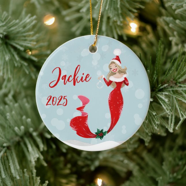 Mermaid Lover Holiday Christmas Bubbles  Ceramic Tree Decoration (Tree)