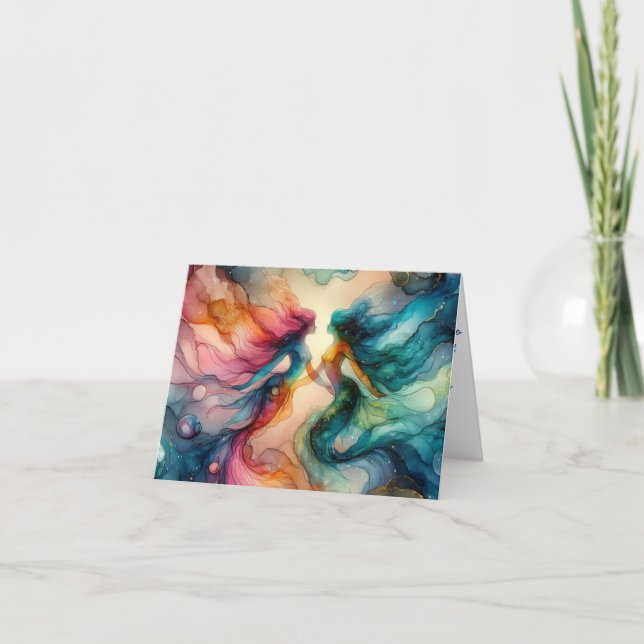 MERMAID LOVERS VIBRANT ALCOHOL INK  CARD (Front)