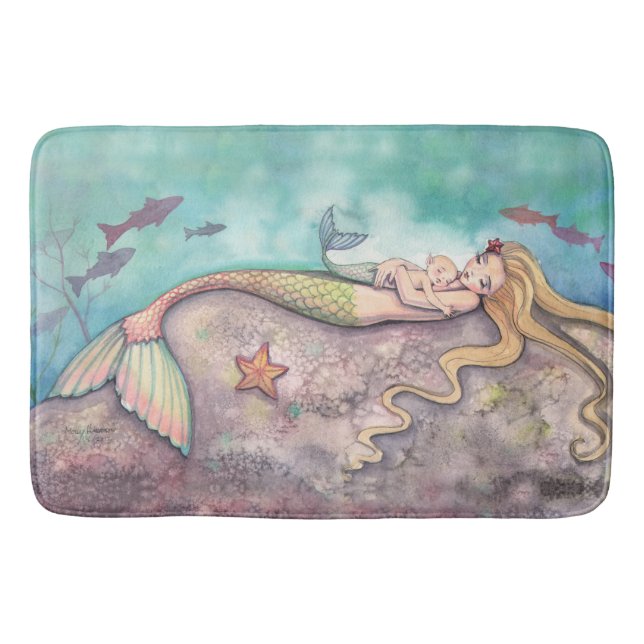 Mermaid Lullaby Mermaids Fantasy Art Illustration Bath Mat (Front)