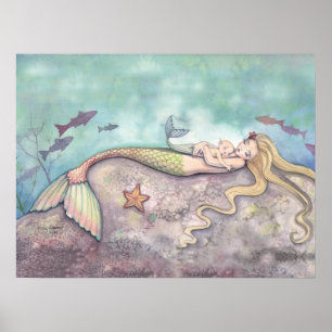 Mermaid Lullaby Mother and Baby Watercolor Print