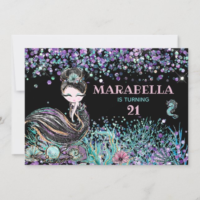 *~* Mermaid LUXE 21 GLAM Under the Sea Birthday Invitation (Front)