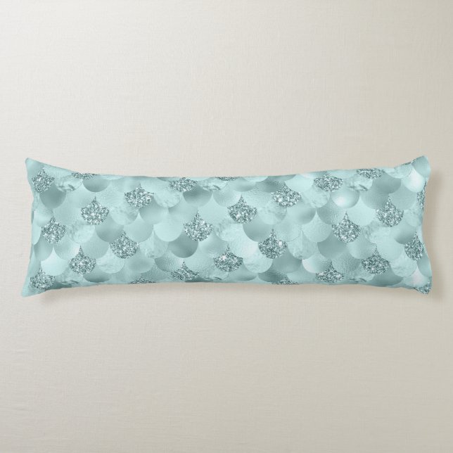 Mermaid Luxe Scale | Seafoam Mint Green Aqua Sheen Body Cushion (Front)