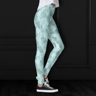 Mermaid Luxe Scale   Seafoam Mint Green Aqua Sheen Leggings