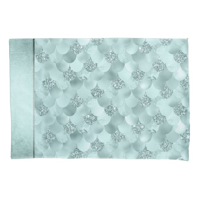 Mermaid Luxe Scale | Seafoam Mint Green Aqua Sheen Pillowcase (Front)