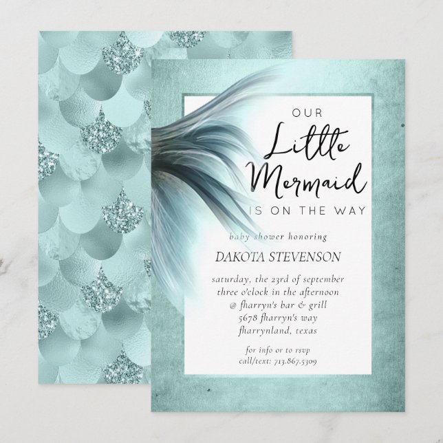 Mermaid Luxe | Seafoam Mint Green Aqua Shower Invitation (Front/Back)