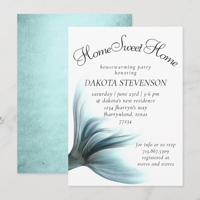 Mermaid Luxe | Seafoam Mint Green Home Sweet Home Invitation (Front/Back)