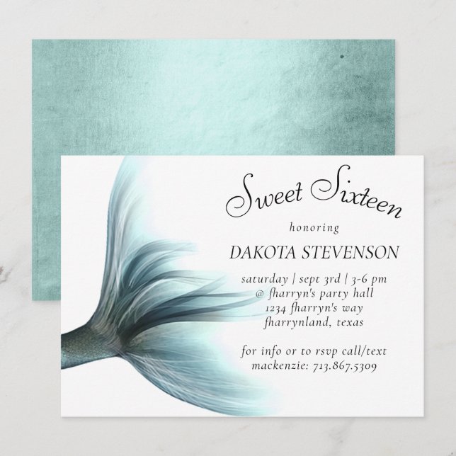 Mermaid Luxe | Seafoam Mint Green Lustre Birthday Invitation (Front/Back)