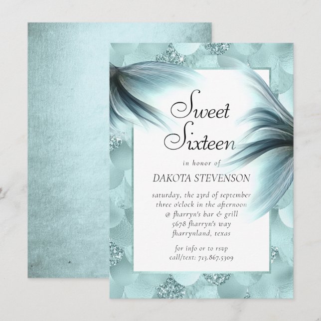 Mermaid Luxe | Seafoam Mint Green Lustre Birthday Invitation (Front/Back)